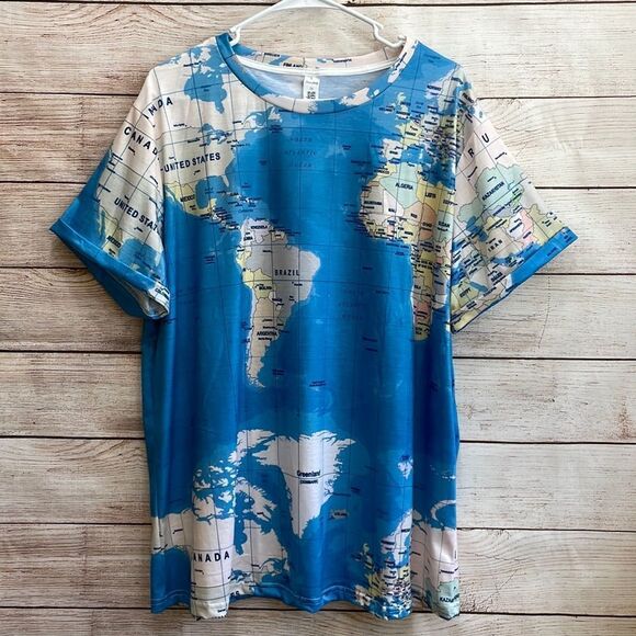NEW‎ WITH TAGS PIXIE LADY GRAPHIC MAP SHIRT - Picture 1 of 7
